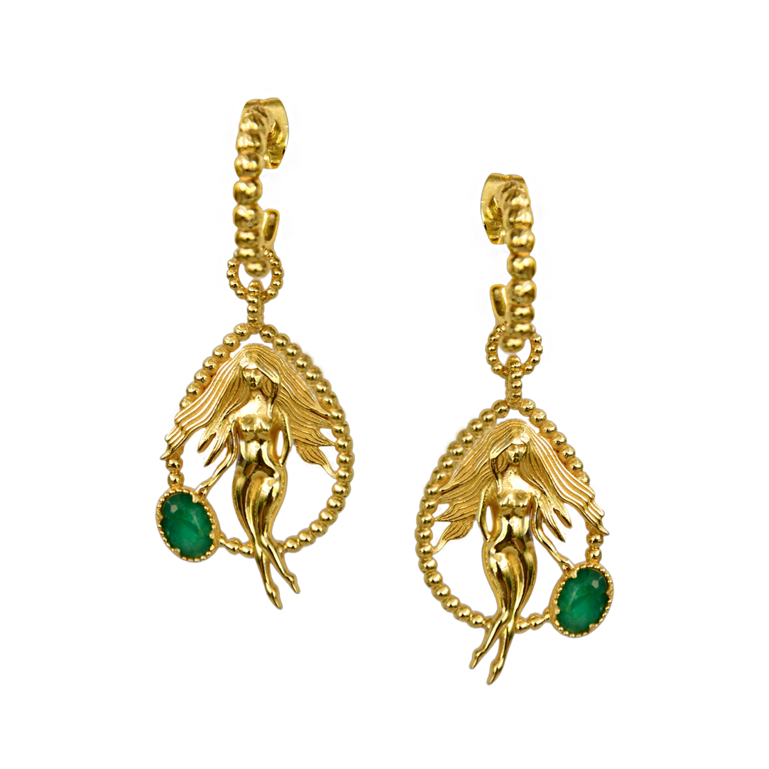 Gold Virgo Zodiac Emerald Quartz Green Earrings Gem Mountain Moon Mountain Moon